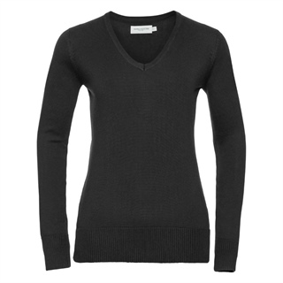 Ladies V-Neck Knitted Pullover, 50% Cotton, 50% Acrylic Cotton Blend, 275g