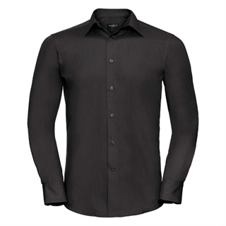 Men’s Long Sleeve Polycotton Easy Care Tailored Poplin Shirt, 65% Polyester, 35% Poplin Cotton, 110g/115g
