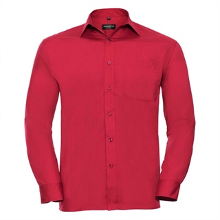 Men’s Long Sleeve Polycotton Easy Care Poplin Shirt, 65% Polyester, 35% Cotton Poplin, 105g/110g