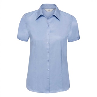Ladies Short Sleeve Tailored Herringbone Shirt, 84% Cotton, 16% Polyester, 125g/130g
