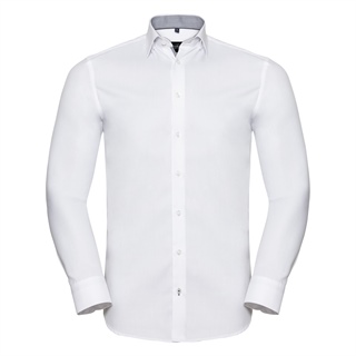 Men’s Long Sleeve Tailored Contrast Herringbone Shirt, 84% Cotton, 16% Polyester, 125g/130g